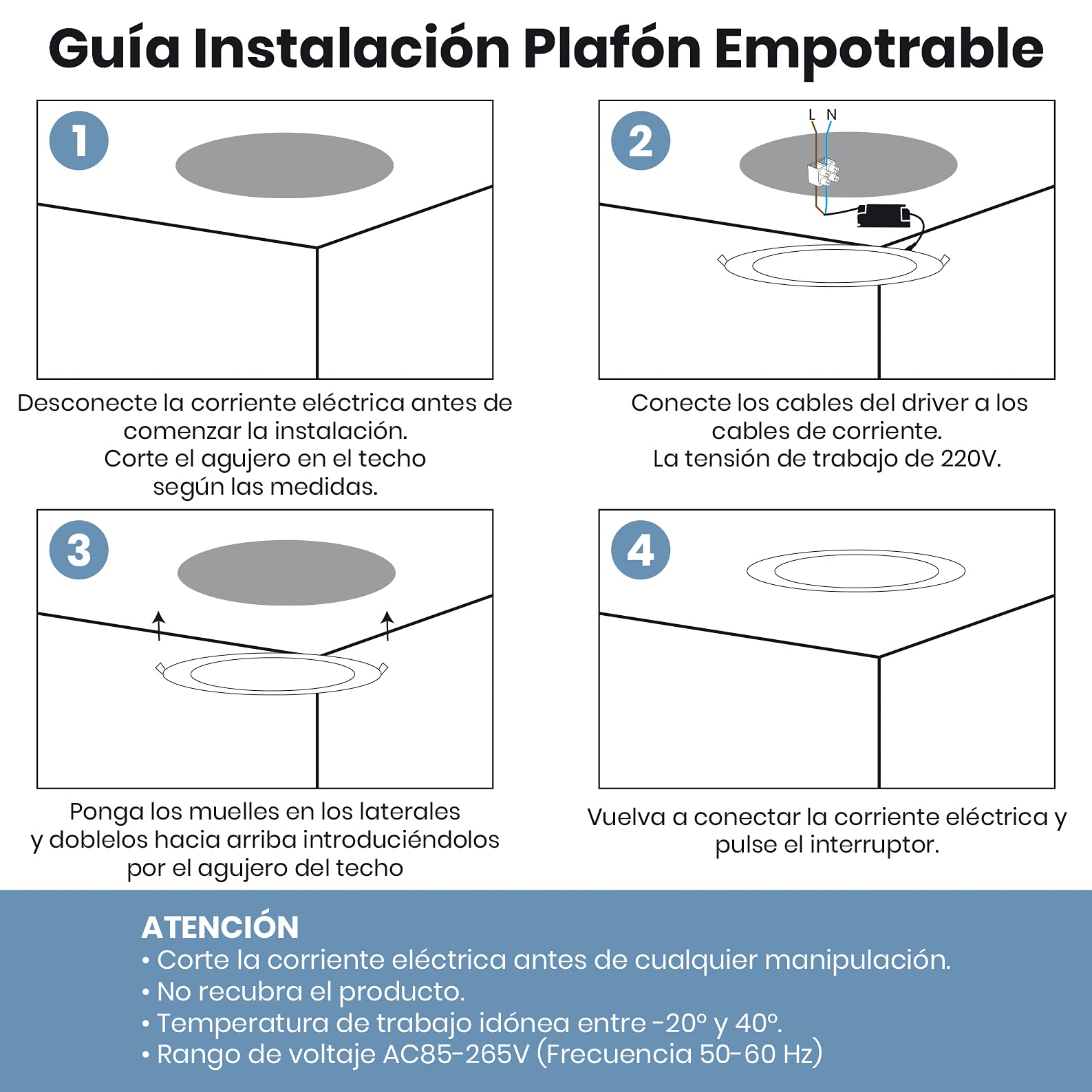 Lot de 2 Panneau LED Encastrable Downlight Rond Plat 300mm 24W Blanc Froid 6500K 2200 Lumens Driver inclus