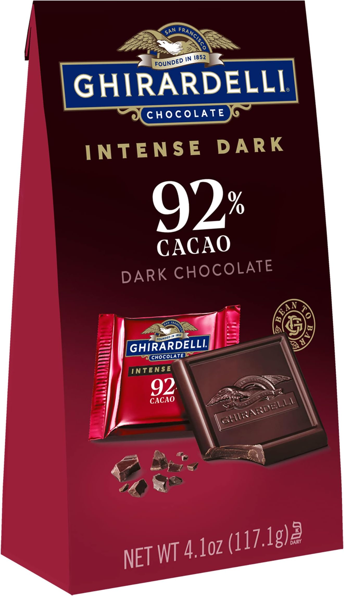 GHIRARDELLI Intense Dark Chocolate Squares, 92% Cacao, 4.1 Oz Bag (Pack of 6)