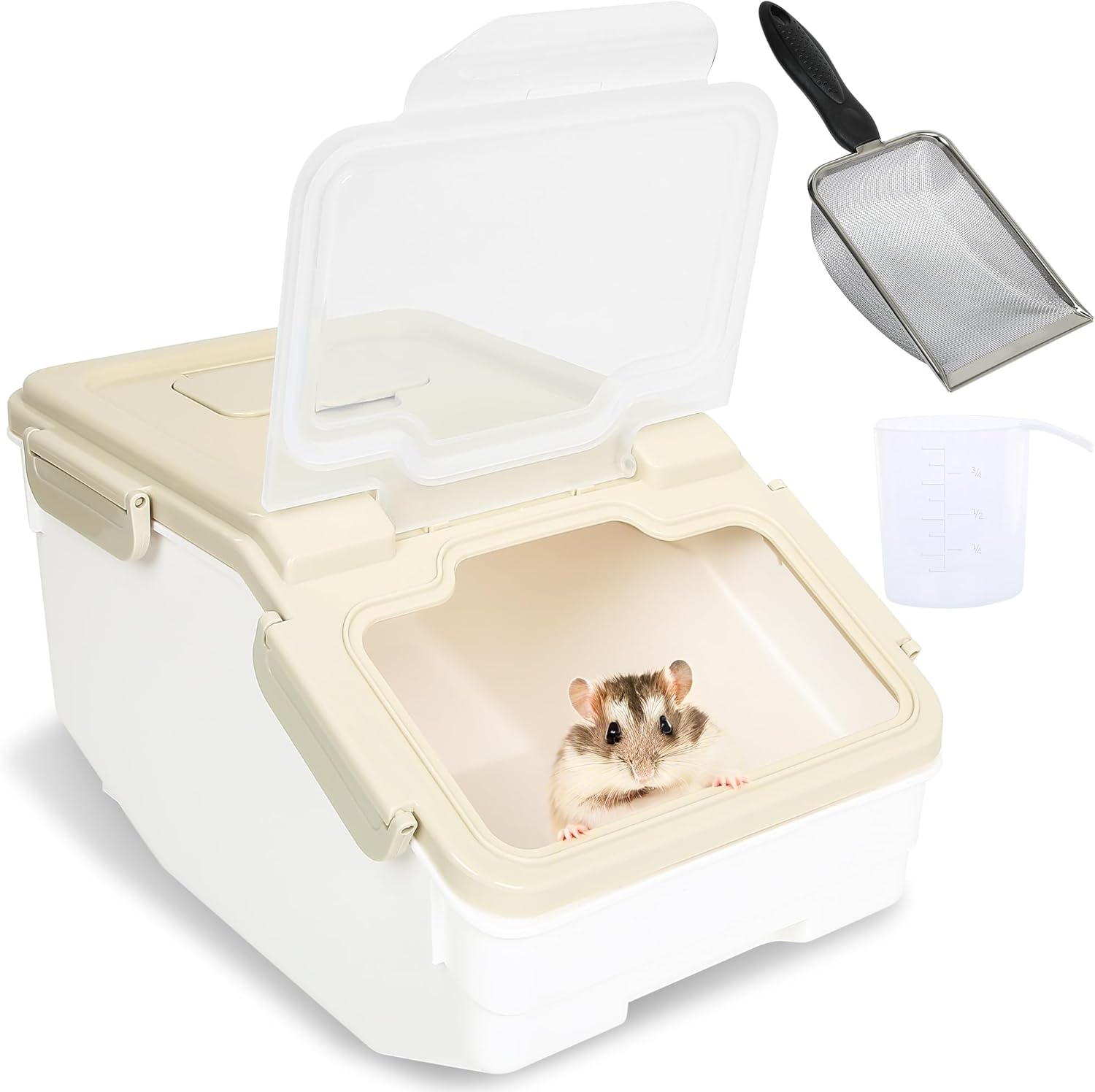 IOKHEIRA Extra Large Chinchilla Sand Bath Kit - Plastic Dust Bath House with Sand Cup & Shovel, Pet Shower Room for Hamster Hedgehog Guinea Pig Squirrel & Small Animals (White)