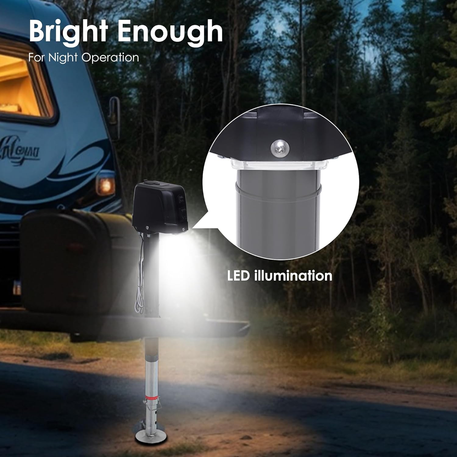 POLESTAR Electric Trailer Jack 3500lbs, Power A-Frame Electric Tongue Jack for Lifting RV Travel Utility Trailer Camper, Trailer Jack with 4.5" Drop Leg & LED Light & Manual Crank, 9-27" Lift