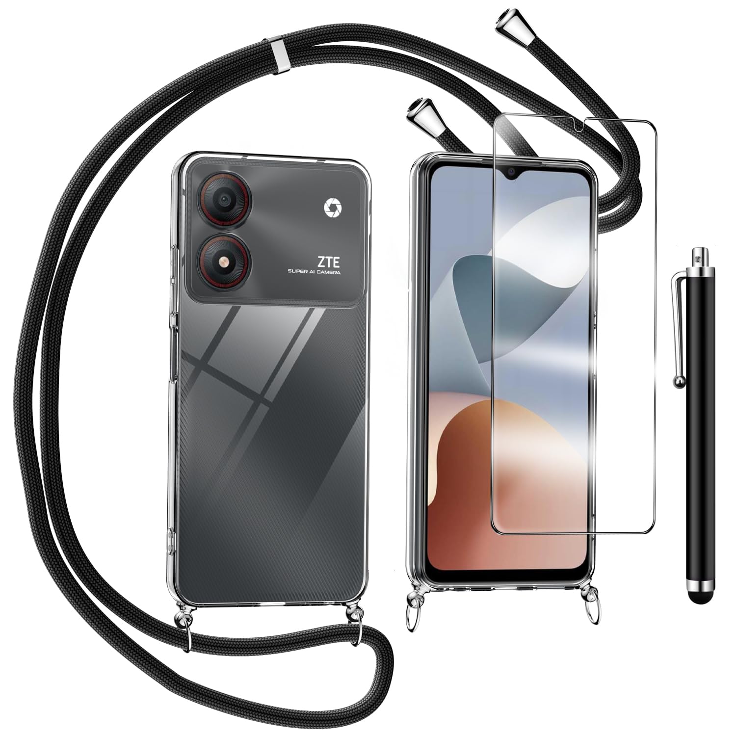 HuiYouMY Cover per ZTE Blade A34 (6.60) con 2 Pezzi Pellicola Protettiva in Vetro Temperato, Black Custodia Silicone Morbida TPU Ultra-Sottile AntiGraffio Antiurto Case - XS40