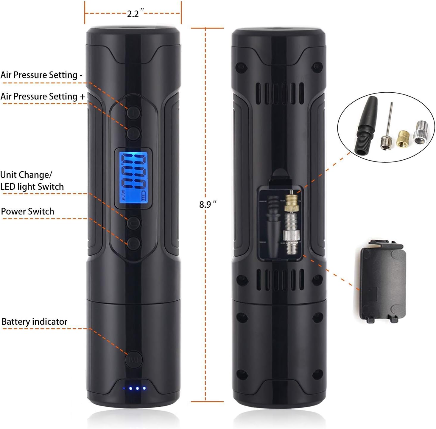 Portable Air Compressor Handheld Mini Bike Tire Pump Electric Tire Inflator for Car Tires Motorcycle Bicycle Bike Volleyball Basketball, with Digital Gauge LED Light LCD Display 1000mAh DC 12V : Automotive