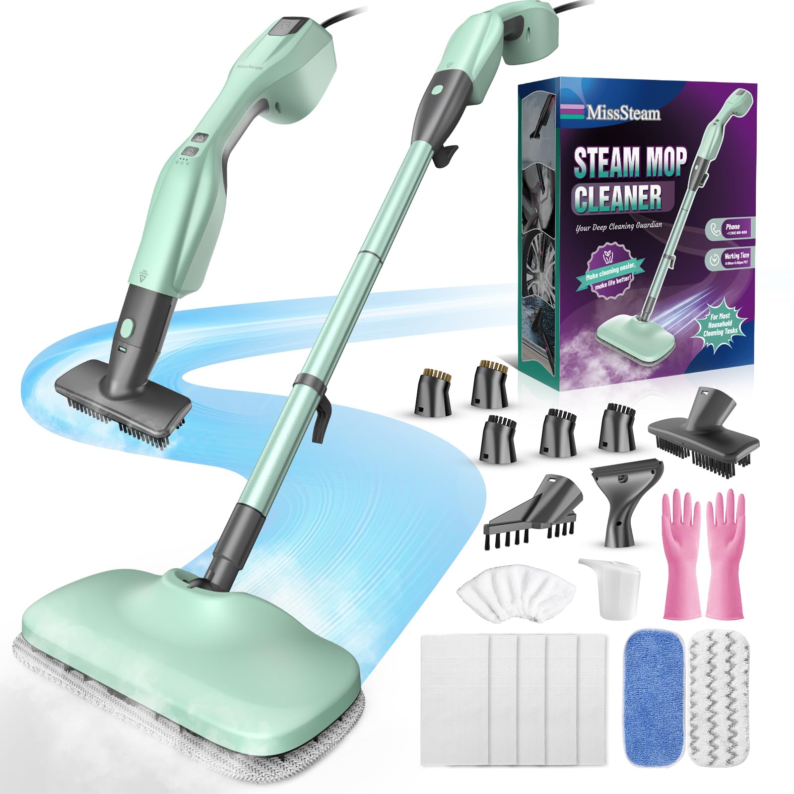 Standable Safe &amp; High Temp Steam Mop Cleaner for Deep Cleaning, Powerful MultiPurpose and Heavy Duty Handheld Steam Cleaner, Detachable Floor Steamer with 18 Accessory for Hardwood Laminate Tile Grout