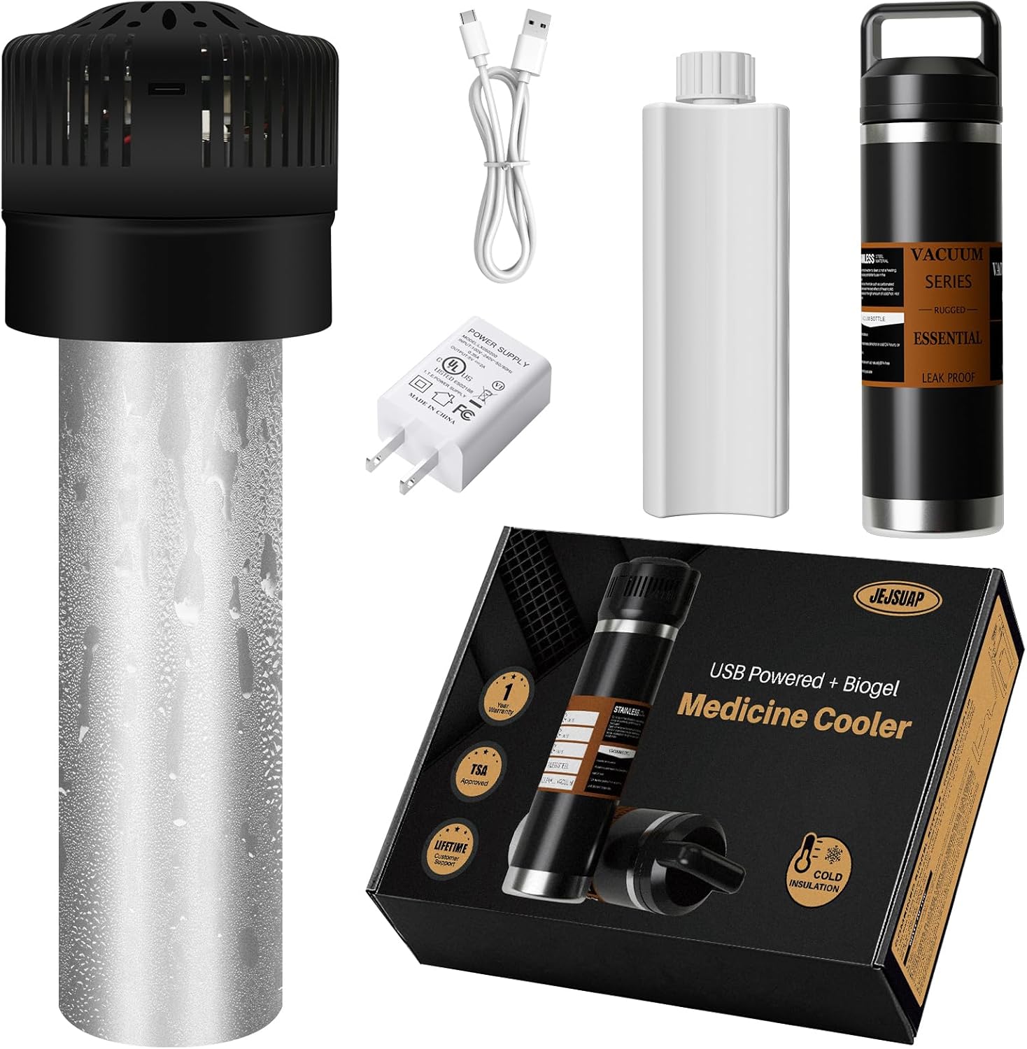 Upgraded Medical Pen Cooler Travel Case USB Charger BIOGEL Ideal Diabetic Medicine TSA Approved Medication Bottle Portable Insulina Carrying Cooler Keeps Fridge Temp 36°F - 46°F (AUTO Run)