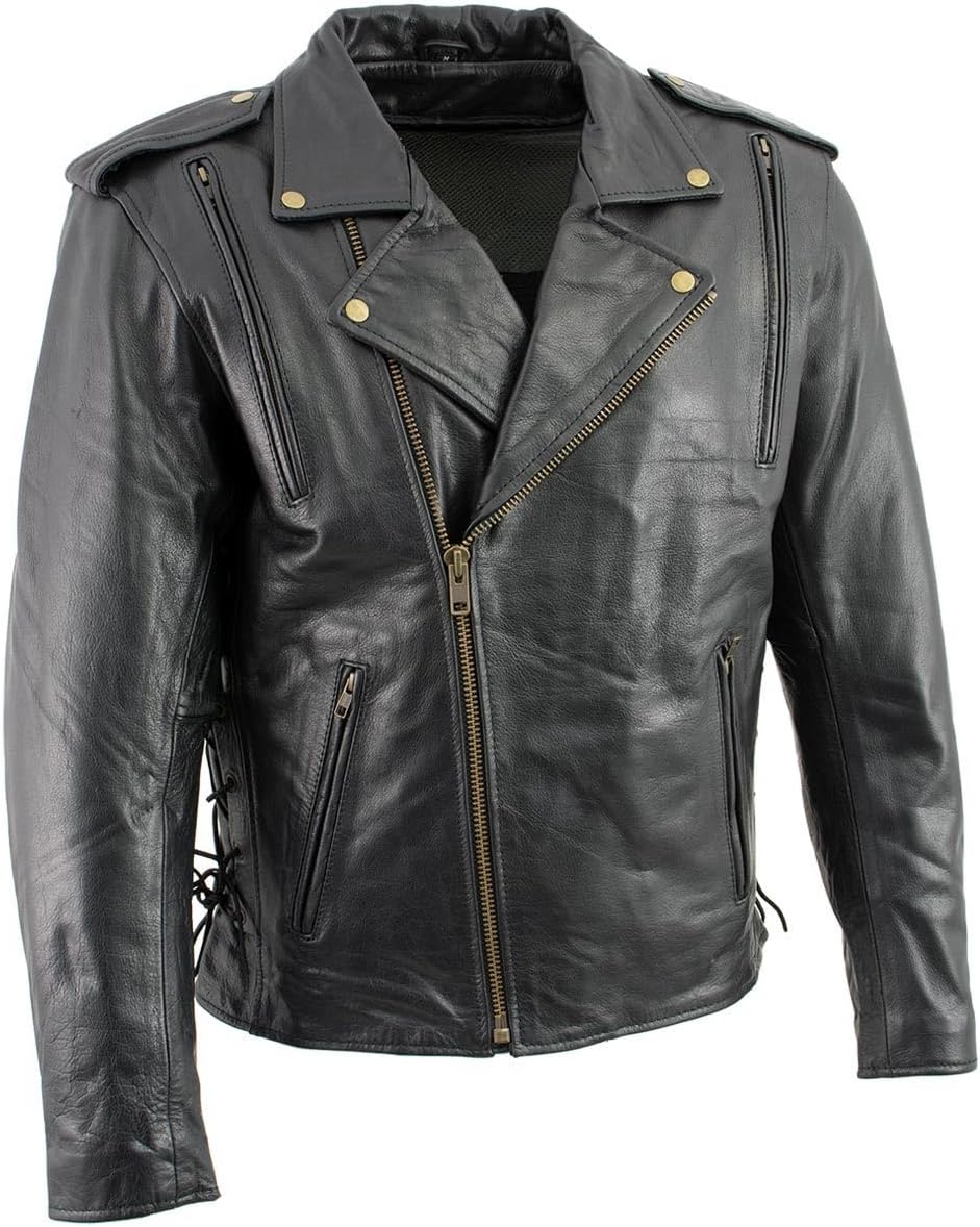Milwaukee Leather LKM17004 Men's Classic Premium Black Vented Motorcycle Leather Biker Riders Jacket - Small