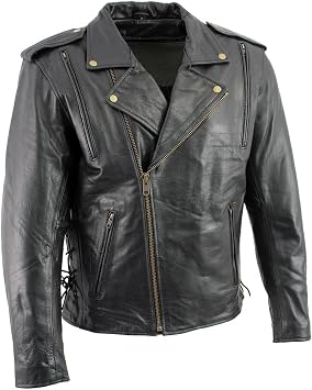 Milwaukee Leather LKM17004 Mens Classic Premium Black Vented Motorcycle Leather Biker Riders Jacket - Small