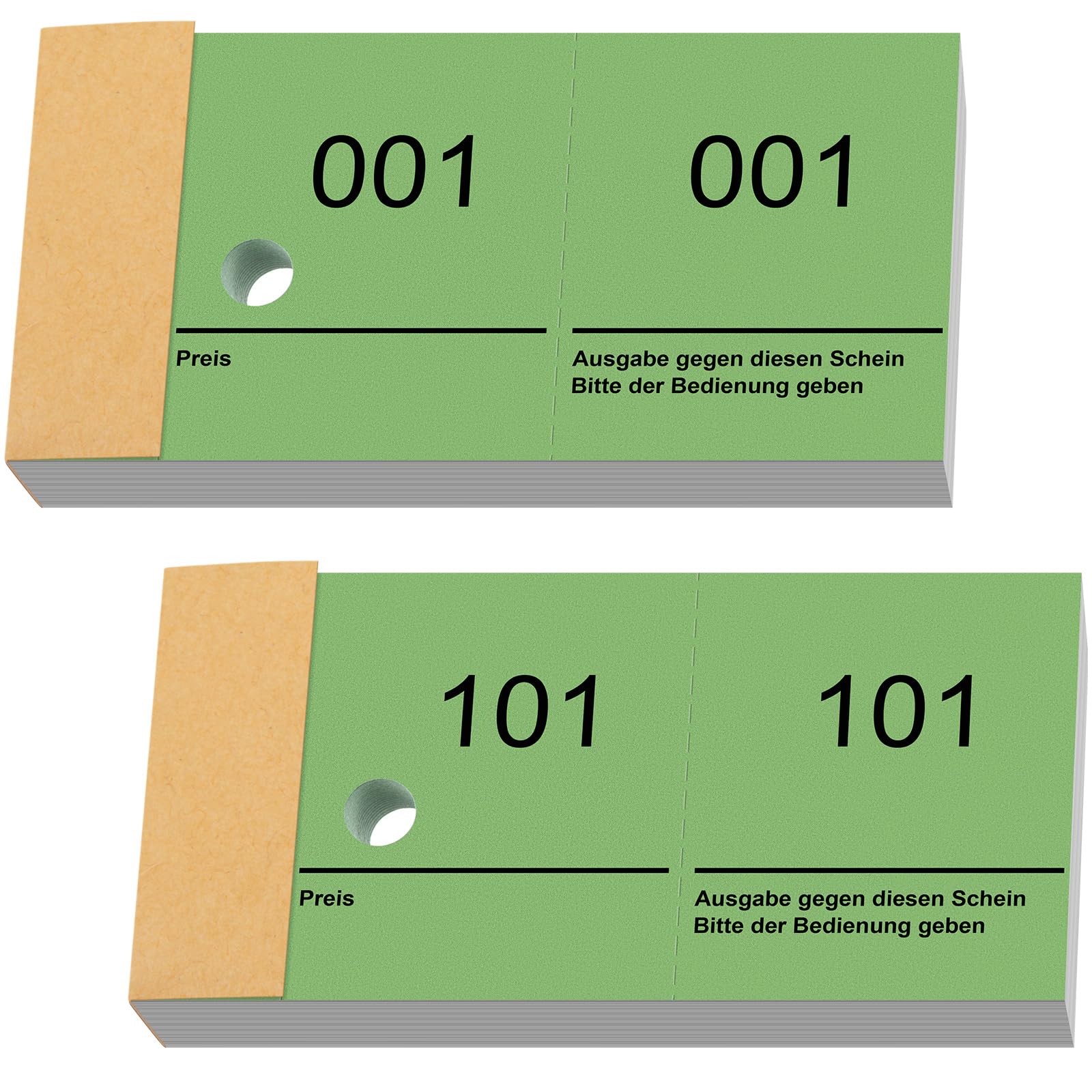 Nezyo Doppelnummern Blöck 1-200 Tombola Lose mit Zahlen Nummernblöcke Zahlenblöcke 10cm X 5cm Raffle Tickets für Garderobe Verlosung Events Messen Eintrittskarten und Leckereien(Grün)
