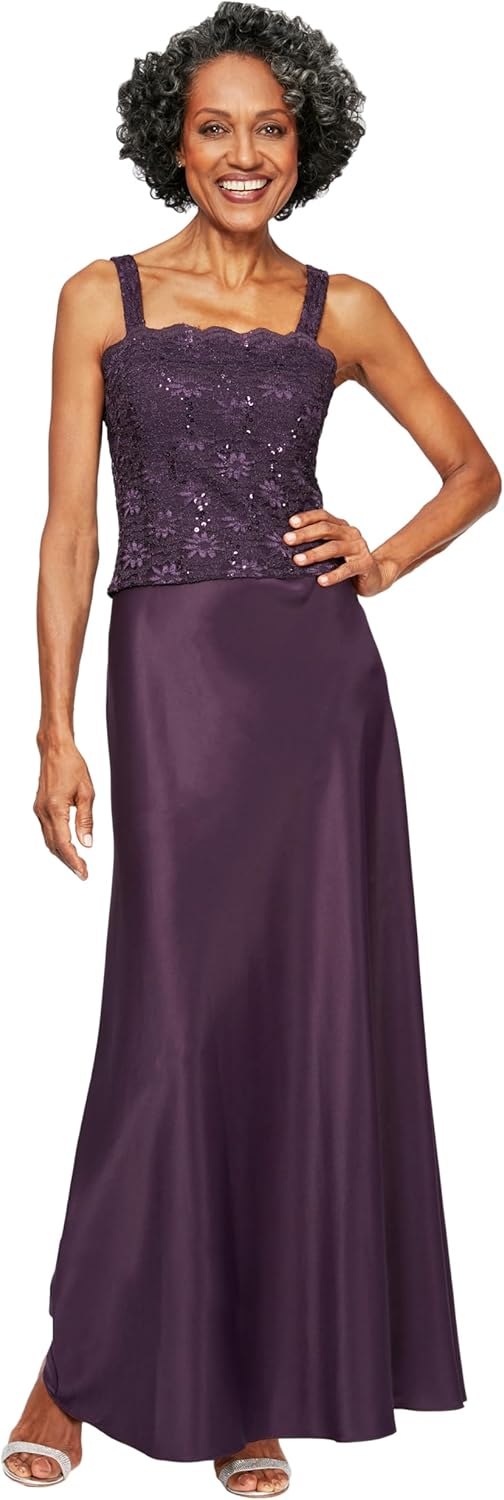 Petite Lace & Satin Gown with 3/4 Sleeve Scalloped Lace Jacket - Image 2