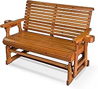 Vista 17 de Fortune Candy - Banco de madera para patio con balancín para una persona, con respaldo alto y asiento profundo contorneado, madera de abeto maciza