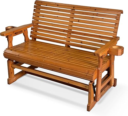 Fortune Candy Planeador de patio con portavasos, respaldo alto y asiento contorneado profundo, resistente 800 libras (marrón, 2 plazas)