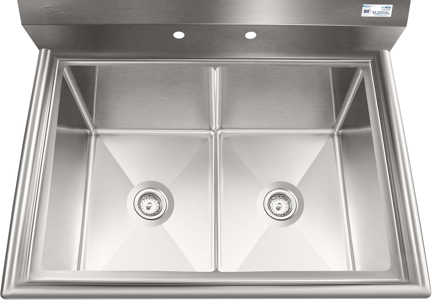 KoolMore 42 in. 18-Gauge 2-Compartment Commercial Sink with Backsplash, Bowl Dimensions 18"x18"x14" in Stainless-Steel (KM-SB181814-N3)