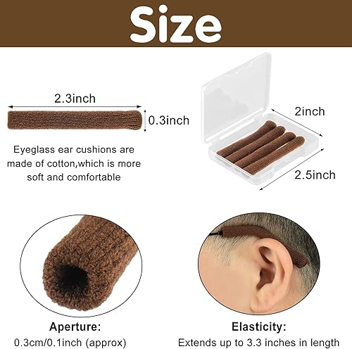 Miniatura 2 de BOUBONI Cojines de oído para gafas, tejido suave, de algodón, retenedor, puntas de templo, manga antideslizante, elástica, comodidad, Marrón