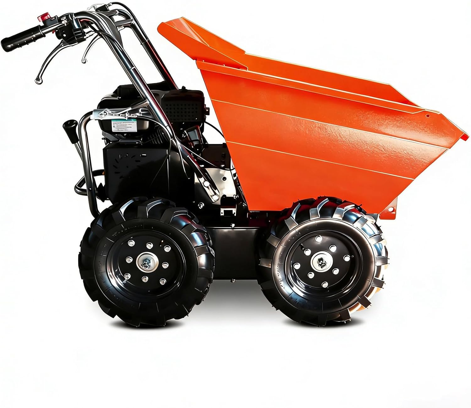 6.5 HP Gas Powered Wheelbarrow, 4WD, 660 lbs Capacity - 3 Forward & 1 Reverse Gearbox, Welded Steel Bucket for Job Site, Farm, Garden & Construction Use (660 lb 4-Wheel Drive)