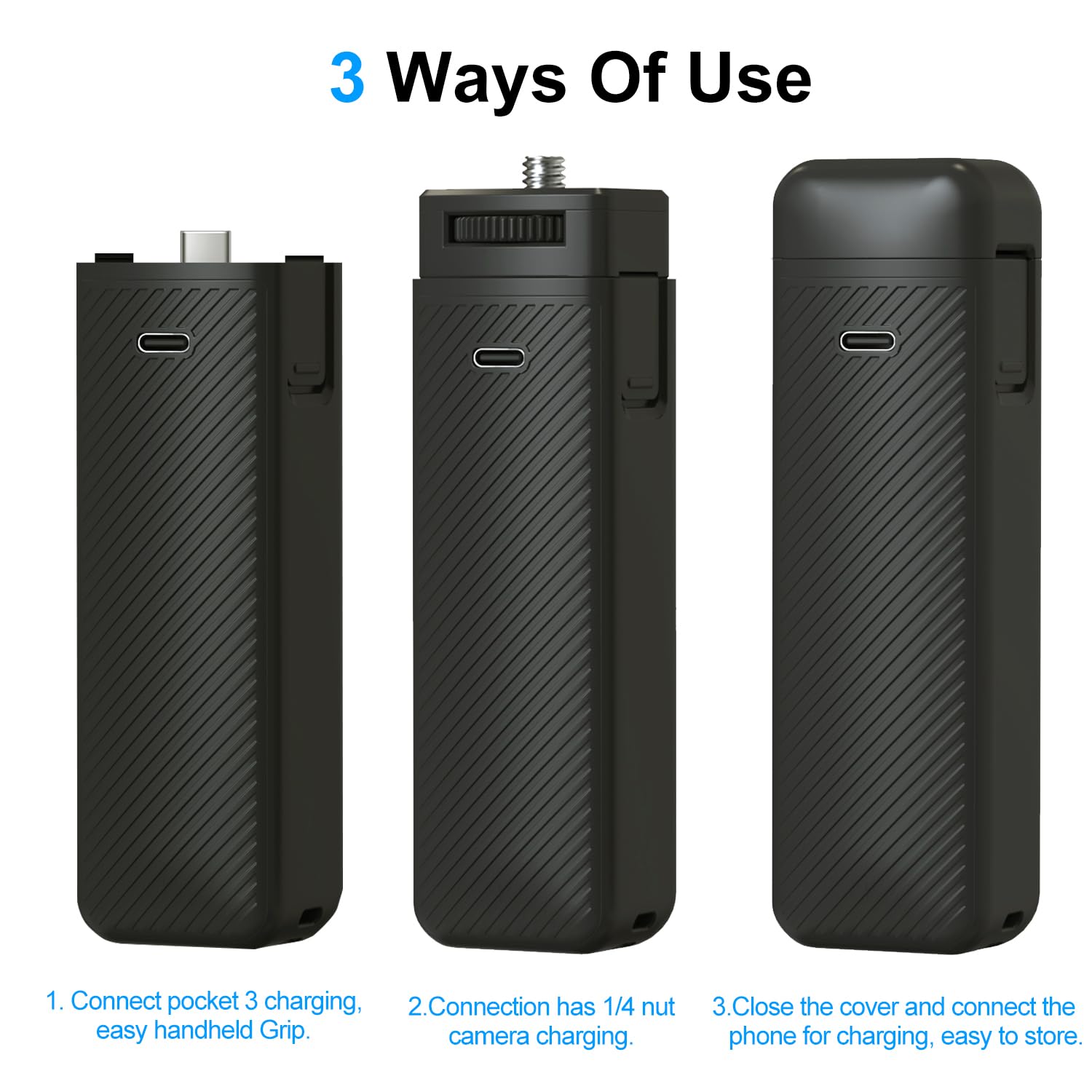 Suptig Uchwyt Uchwyt Ładowarka do akumulatora kompatybilna z DJI Pocket 3, Gopro, Insta 360, Akaso, Telefon, Aparat Cyfrowy