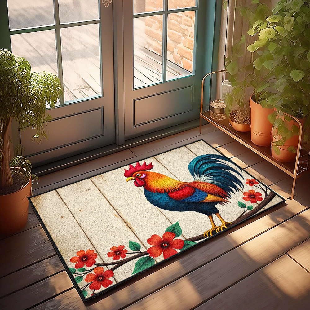 Tapis de porte intérieure coq coloré 65 x 90 cm pour éliminer les traces de pas dans l'entrée