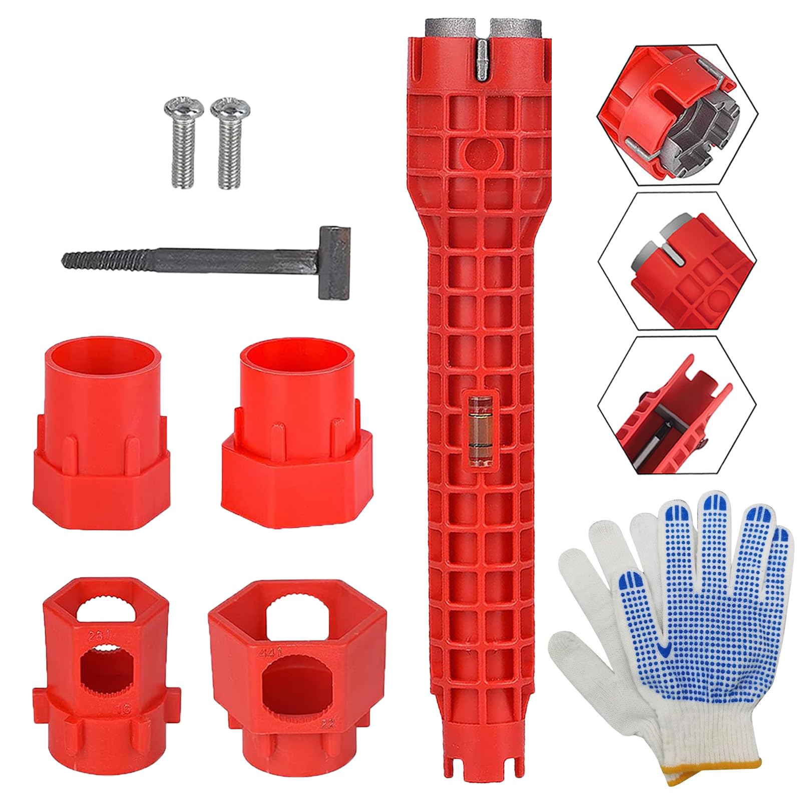 14 en 1 herramienta de instalación de lavabo, llave de fregadero (incluye guantes antideslizantes), llave de grifo, adecuado para inodoro, cocina multifunción, grifo de grifo de instalación