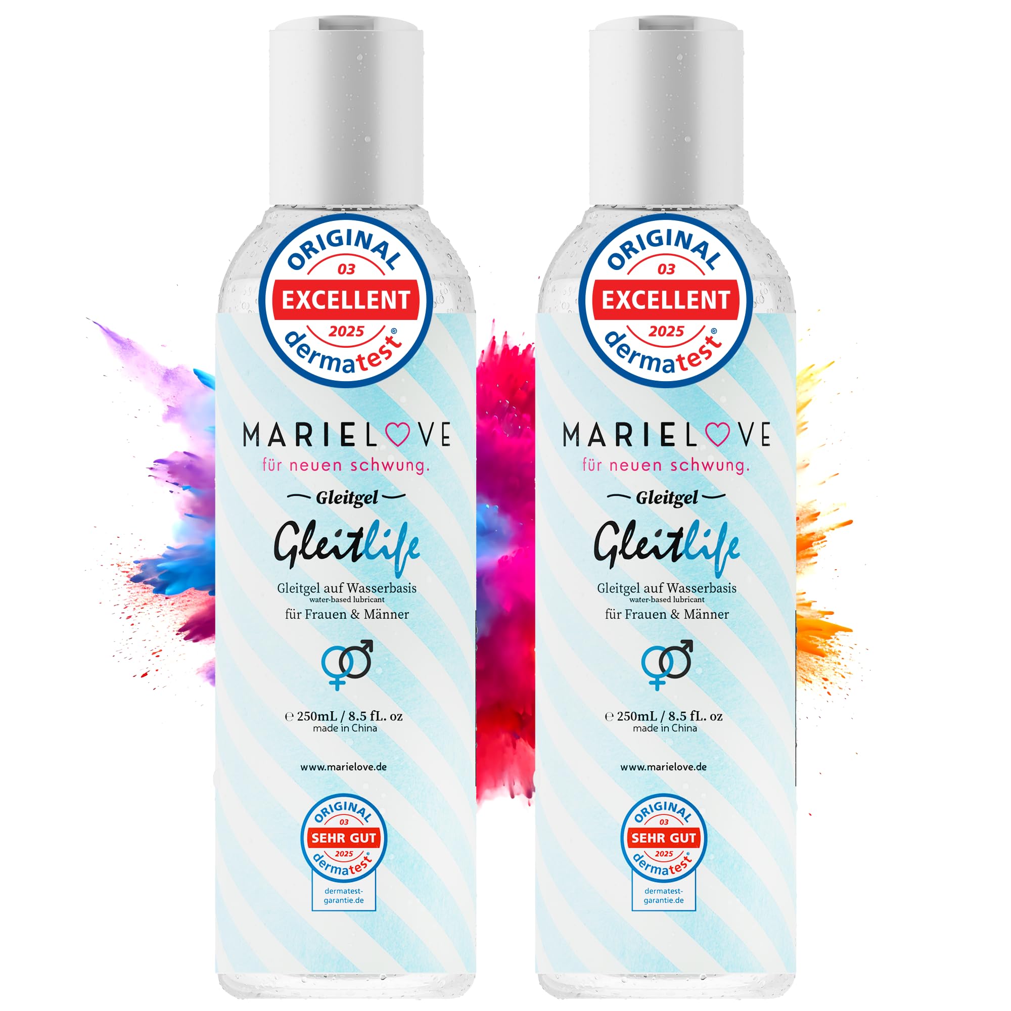 Gleitgel auf Wasserbasis 250ml – geruchlos & geschmacksneutral – für Silikon-Produkte & Massagegeräte – dermatologisch getestet – langanhaltendes Gleitmittel für Damen & Herren ((2er Pack, 250ml))