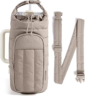 BAGSMART Water Bottle Holder Bag with Strap, 40/32 oz Crossbody Bag Gym Accessories, Sling Purses for Women, Camel