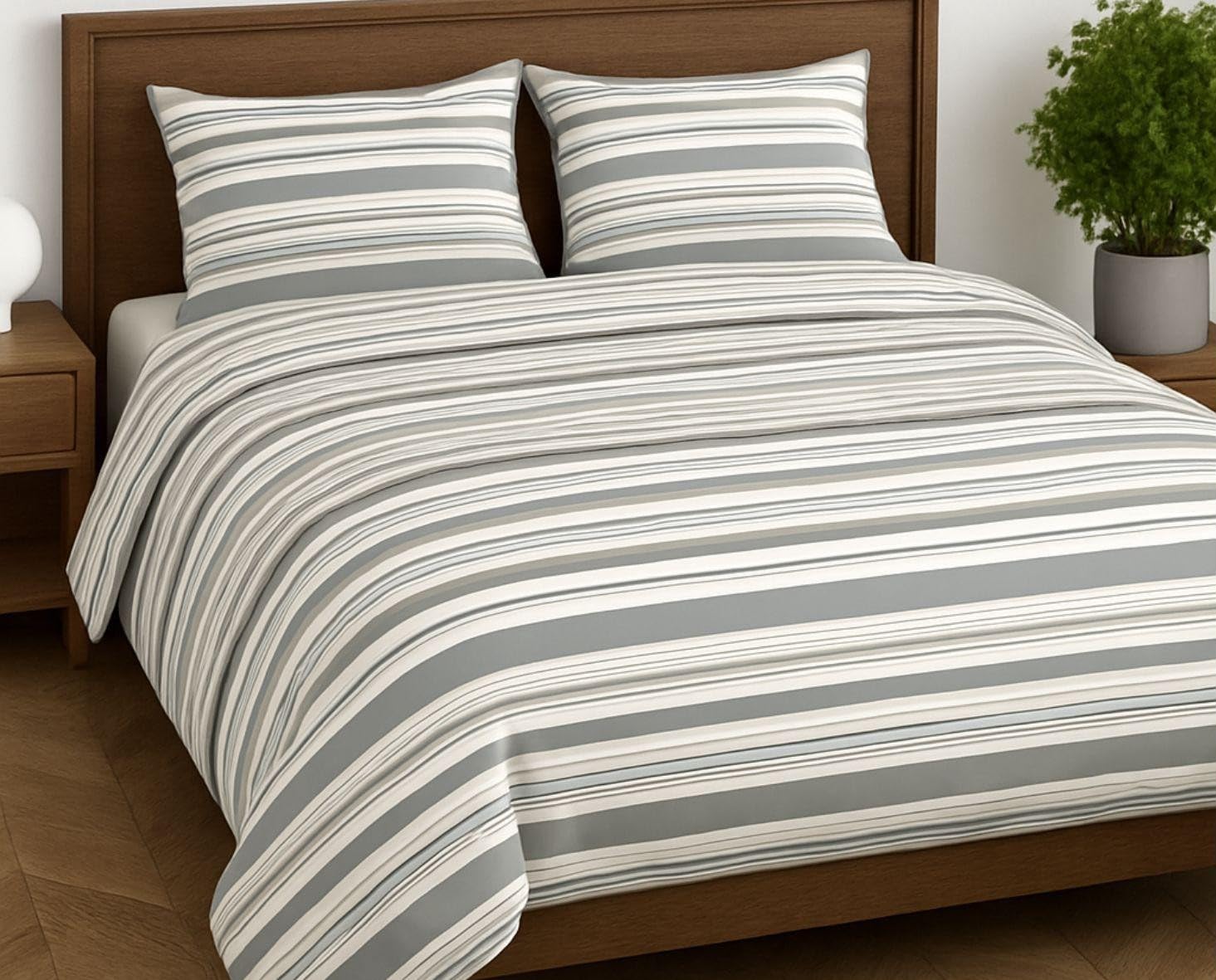 L'Emporio Casa Set Lenzuola Flanella Letto Matrimoniale 100% Caldo Cotone sopra 240x290 + sotto Angoli 160 a180x195 a 200 + 2 Federe 50x80 (Riga Grigio)