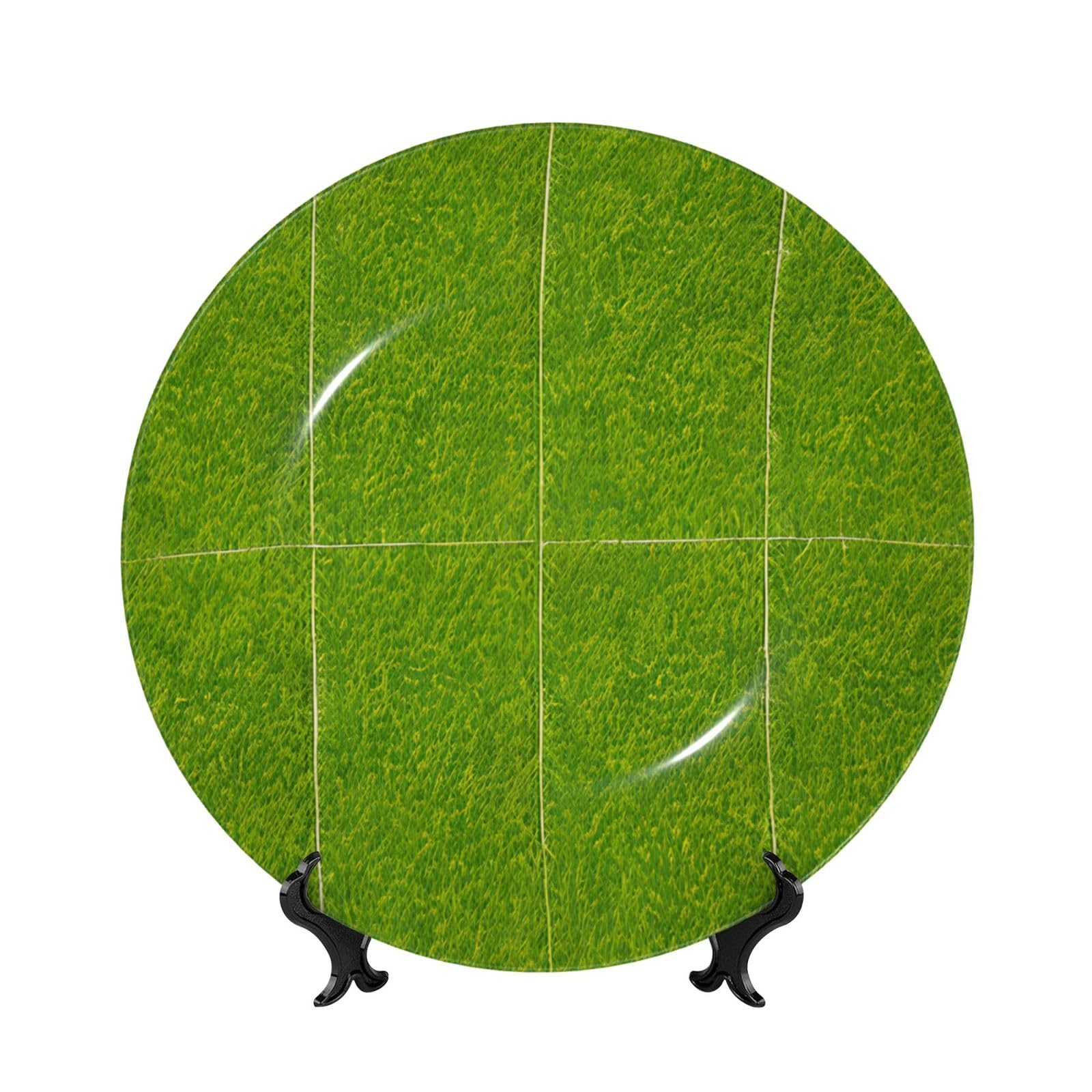 SXZVVBN Green Grassland Bone China Decorative Plate Art with Stand Removable Adhesive Hanging for Home Office 6in（15cm）