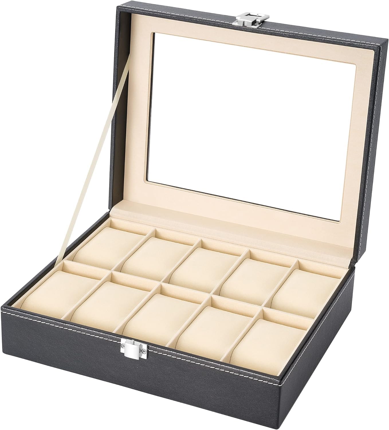 JAGDIV10 Slot PU Leather Watch Box Display Case Jewelry Organizer with Glass Top (B0CSFR3K4N) Amazon Price History, Amazon Price Tracker