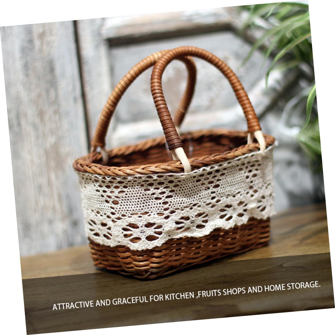Rustic Wooden Flower Girl Basket with Coffee Color, Lightweight and Strong Handwoven Woven Basket for Wedding and Home Decor