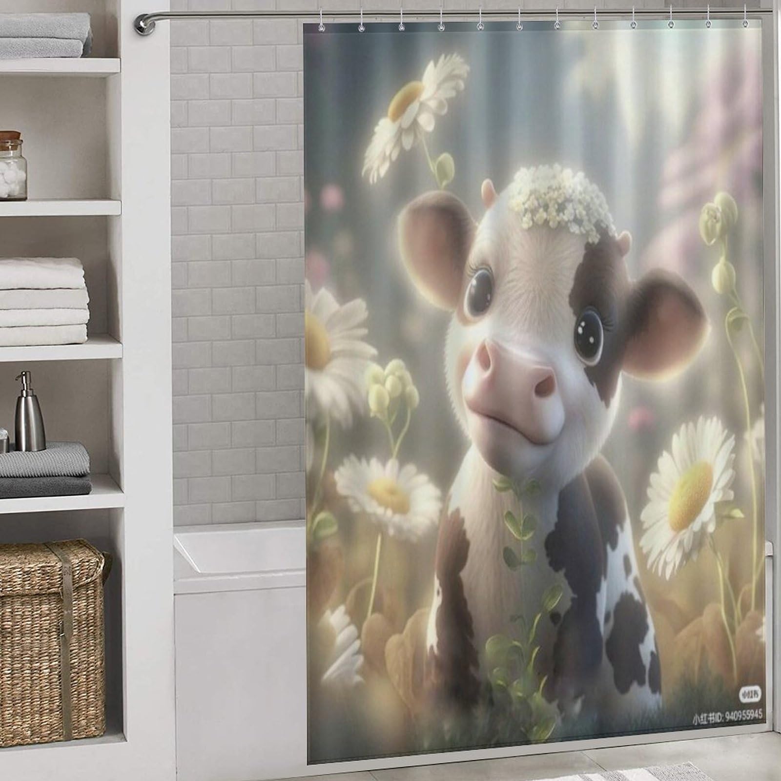 Rideau de douche vache pour une salle de bain style campagne et nature