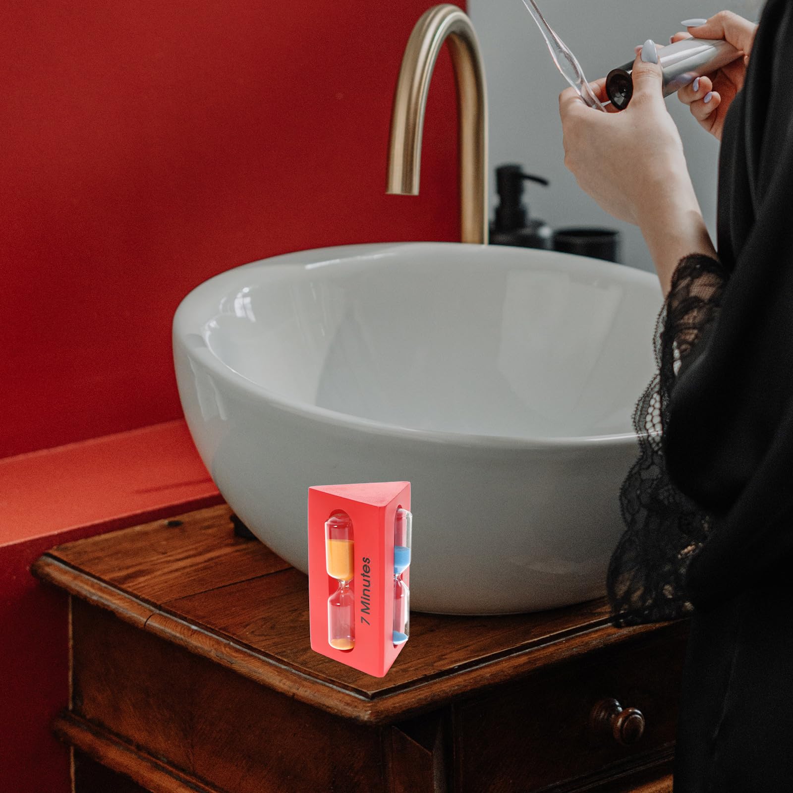 Temporizador de Arena Diseño Multipropósito Material de Madera y Vidrio 3/5/7 Minutos para Baño para Estimular los Sentidos en Niños