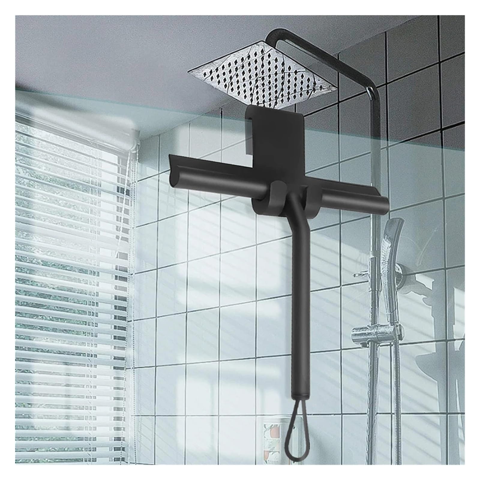 Raschiello Per Doccia Tergivetro for doccia, detergente for porte in vetro, raschietto for pareti con supporto in silicone, for la pulizia dello specchio del bagno, dei vetri(Black 2 pack)