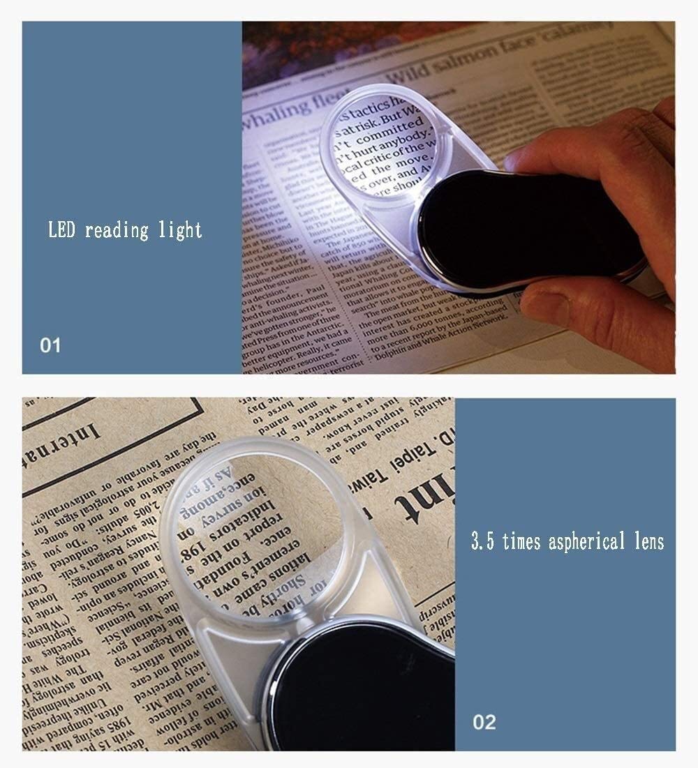 Lupa de Lectura de Alta definición, Plegable, 3,5 aumentos, minilupa de Bolsillo para joyería, Lupa de Lectura, Lupa de Cristal con Montura para la Cabeza