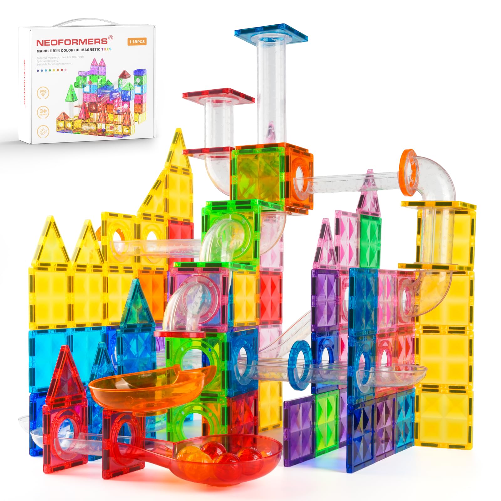 NEOFORMERS 115 Pcs Magnetic Marble Run Set, STEM Magnetic Building