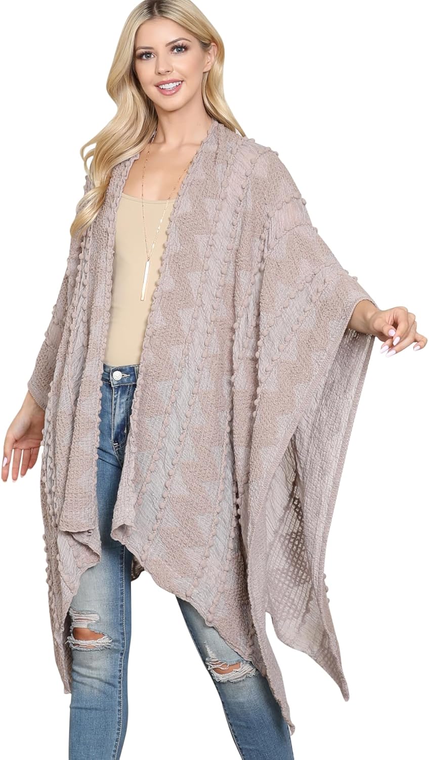 RIAH FASHION Bohemian Sequin Glitter Shawl Wrap Poncho - Kimono Cardigan, Sparkly Metallic Mesh Scarf, Open Knit Crochet