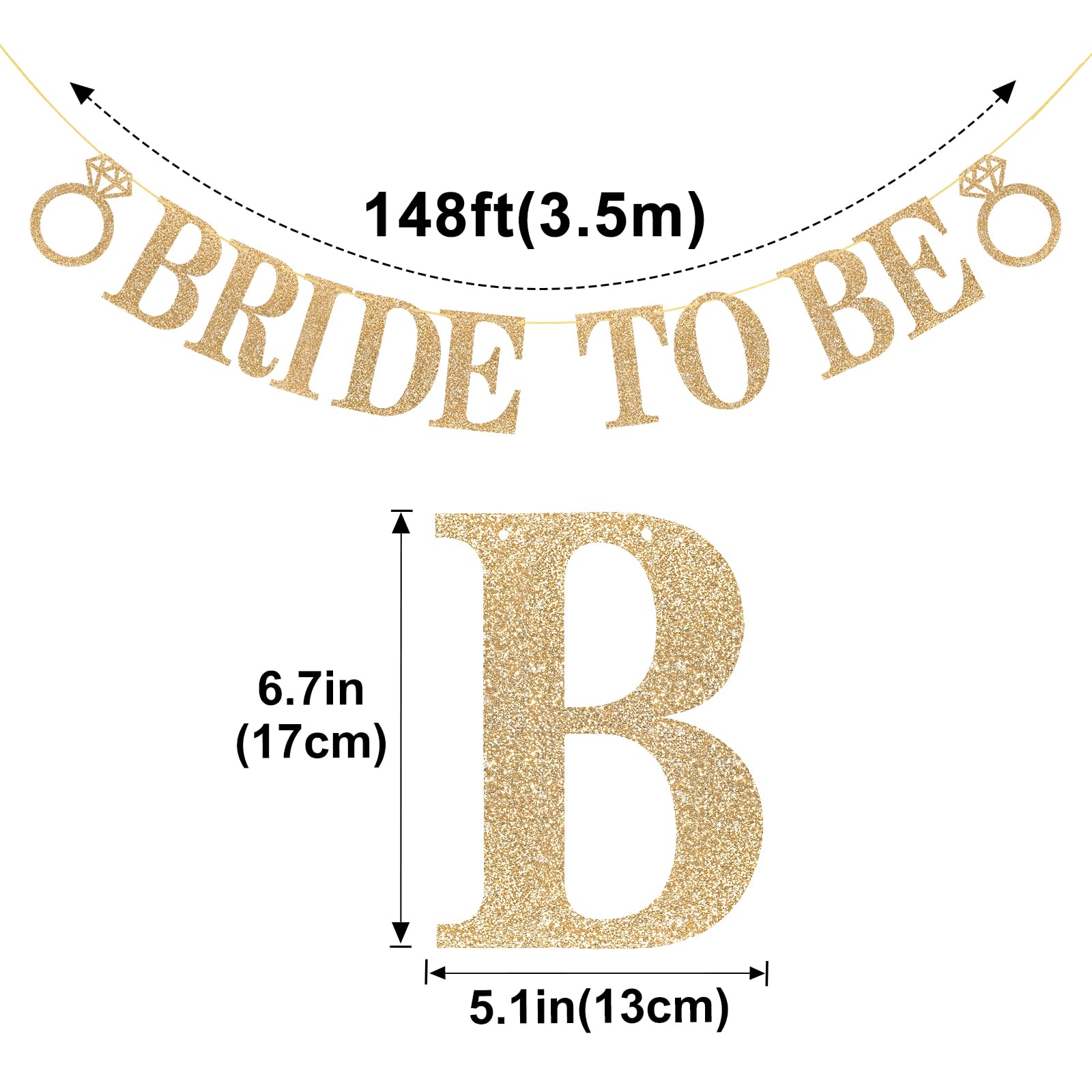 G2PLUS Bride To Be Banner: Champagne Gold Glitter Paper Garland, 3.5M Bride to Be Garland with Ring - Image 2