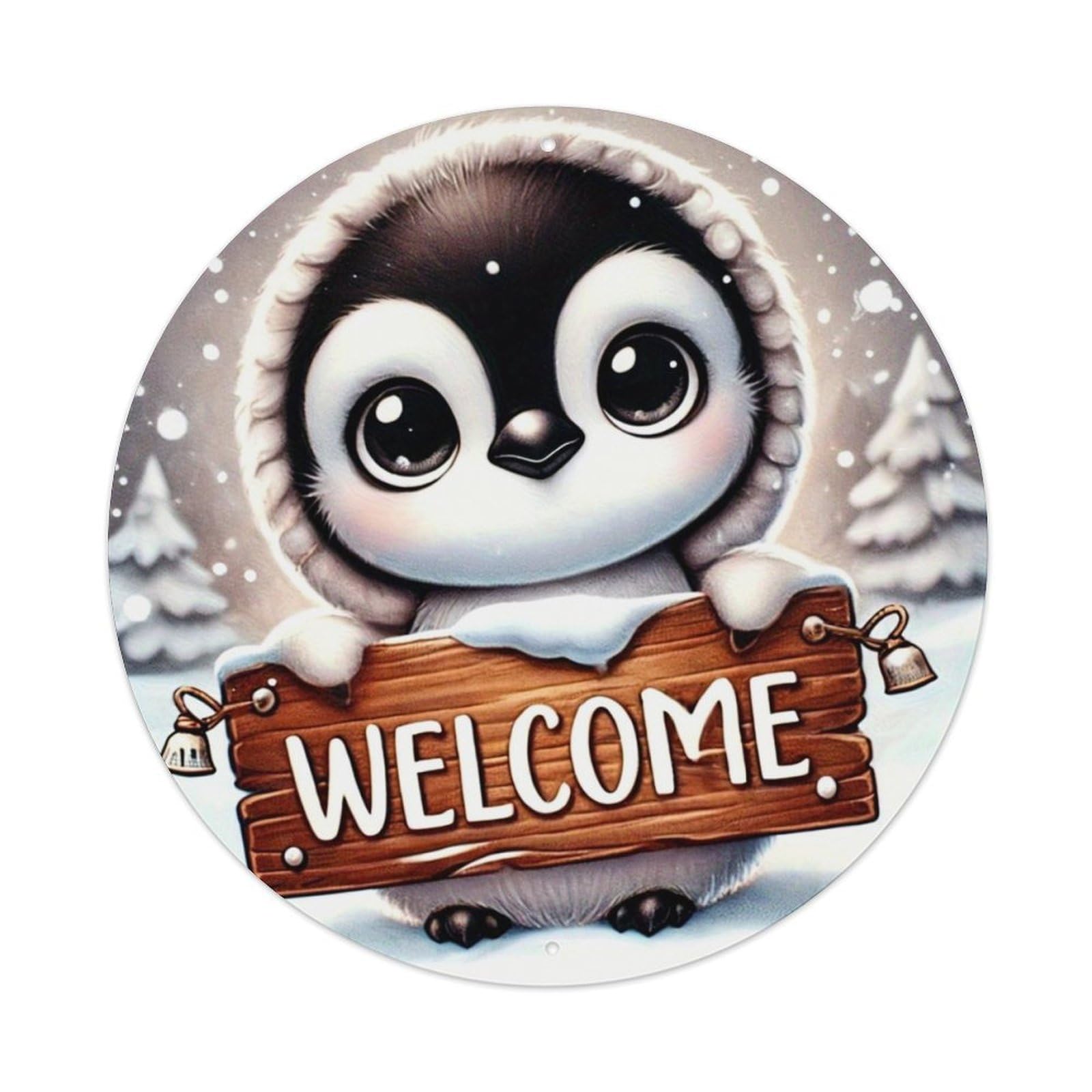 Cute Penguin Holding Welcome Sign Tin Sign Metal Poster Vintage Metal Signs for Home Man Cave Bar Cafe Kitchen laundry room Wall Decorations 8x8 inches