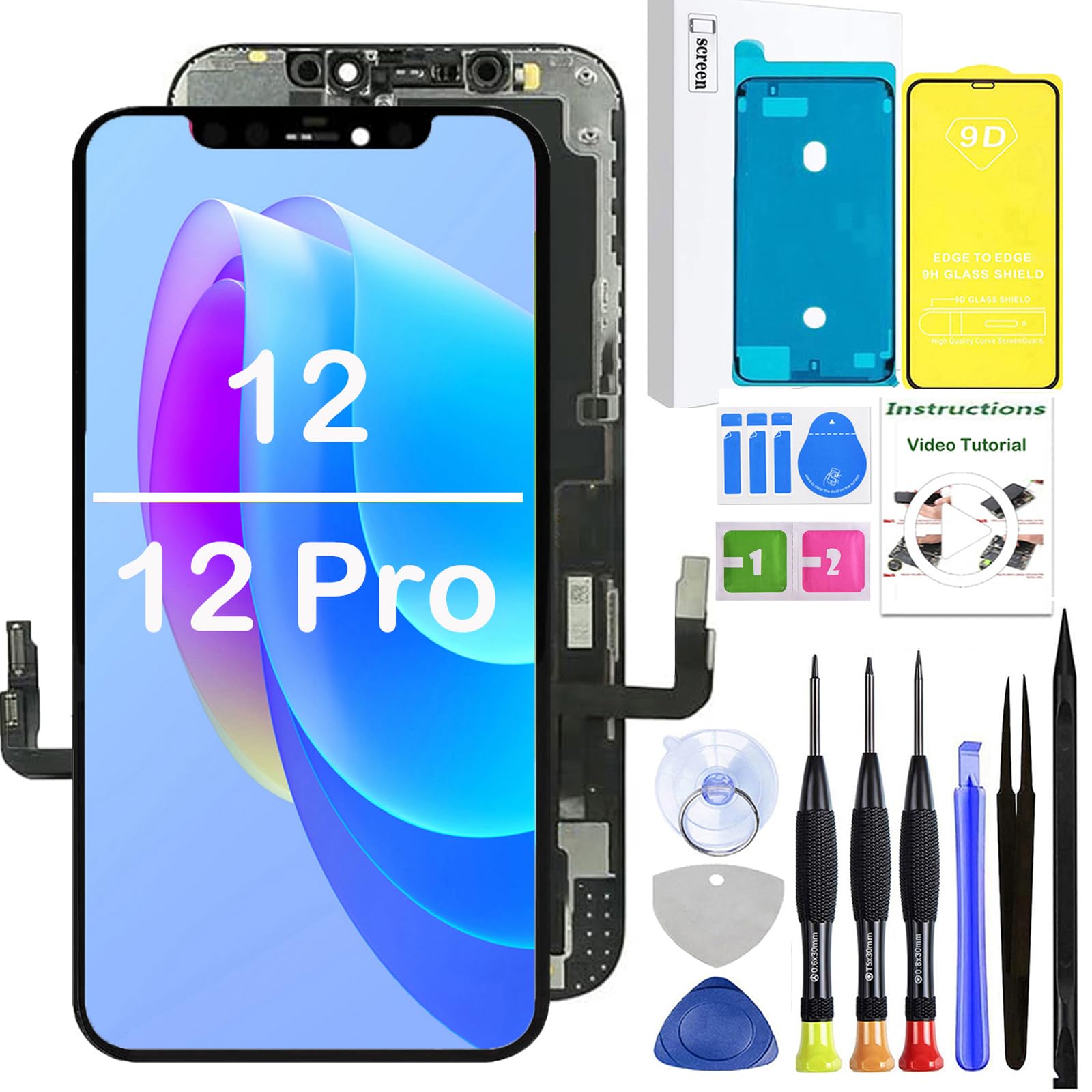 LEAFEiPhone 12/12 Pro Screen Replacement Screen Assembly Full HD LCD Screen Assembly Compatible with iPhone 12/12 Pro 6.1 inch with Screen Protector and Repair Tools (6.1"-12/12 Pro)
