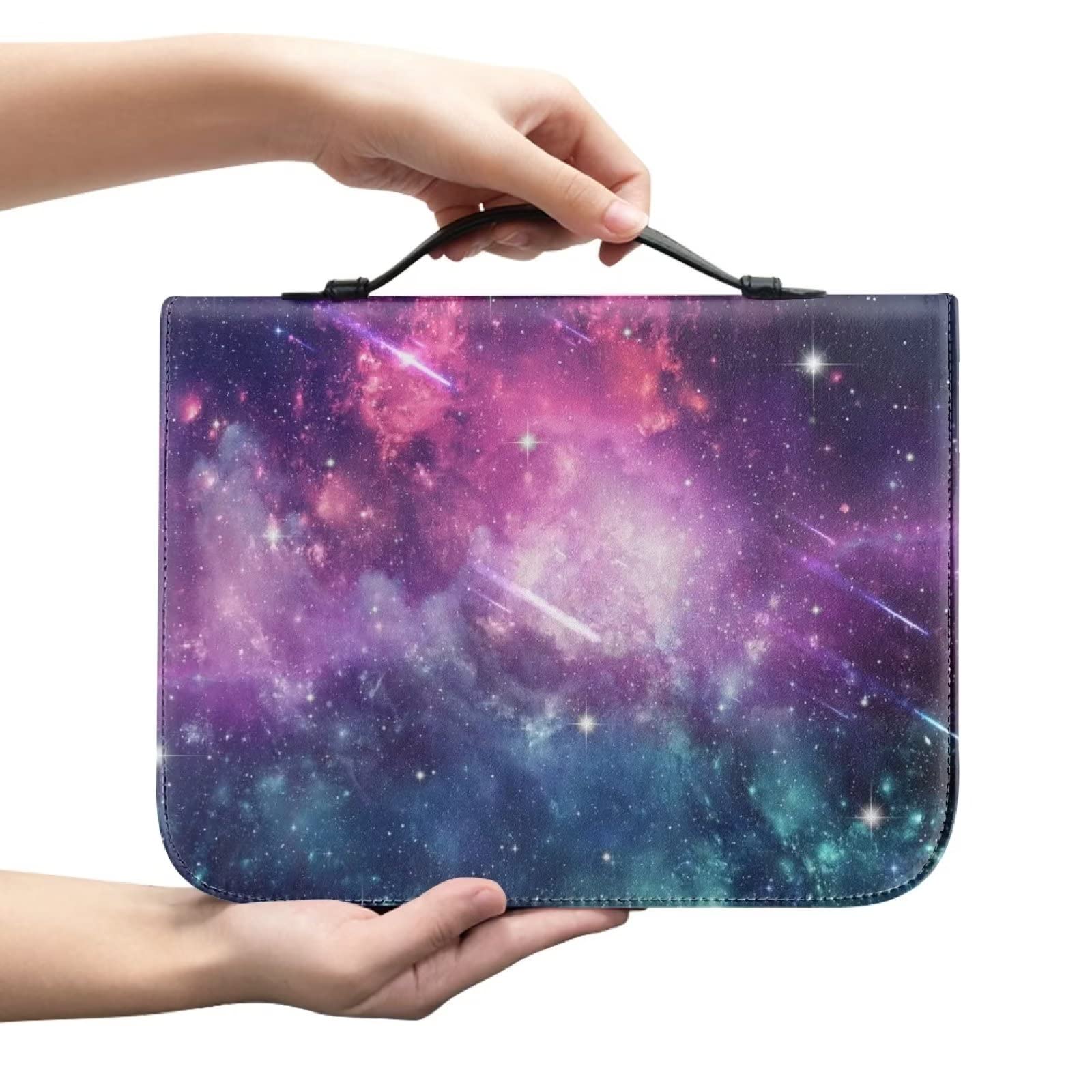 SEANATIVE Bible Cover Bag for Women Girls Durable Leather Study Bible Case Book Carrying Bag with Zipper,Starry Sky Universe Pattern