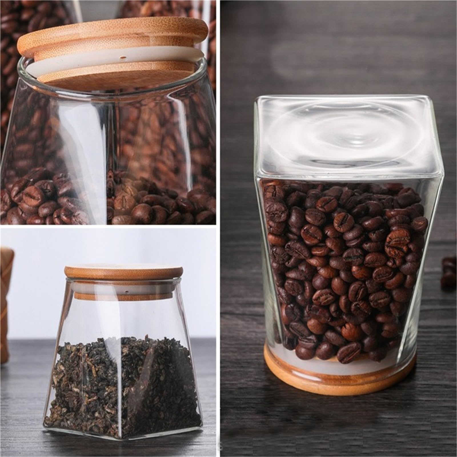 VorratsgläSer Aus Glas 5Pcs versiegelt Tank transparent Glas Lebensmittel Lagerung Gläser Haushalt Luftabsaugung luftdichten Behälter FüR Tee Und Kaffeebohnen(7x10x10.2cm)