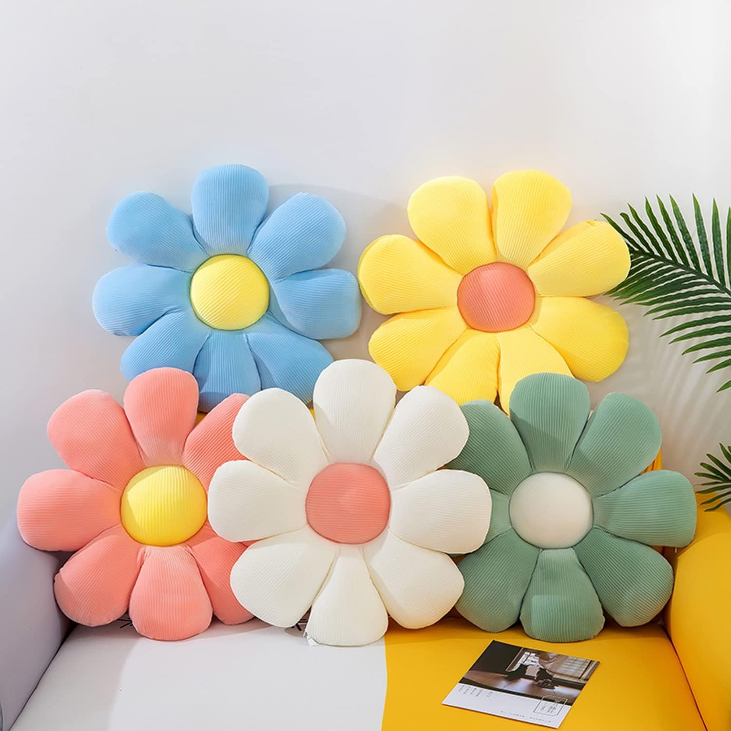 Flower Shaped Throw Pillow - Soft Seating Cushion Floor Pillow for Room Decor, Plush Pillow for Bedroom, Sofa, Bed, Reading (15 Inch, White)