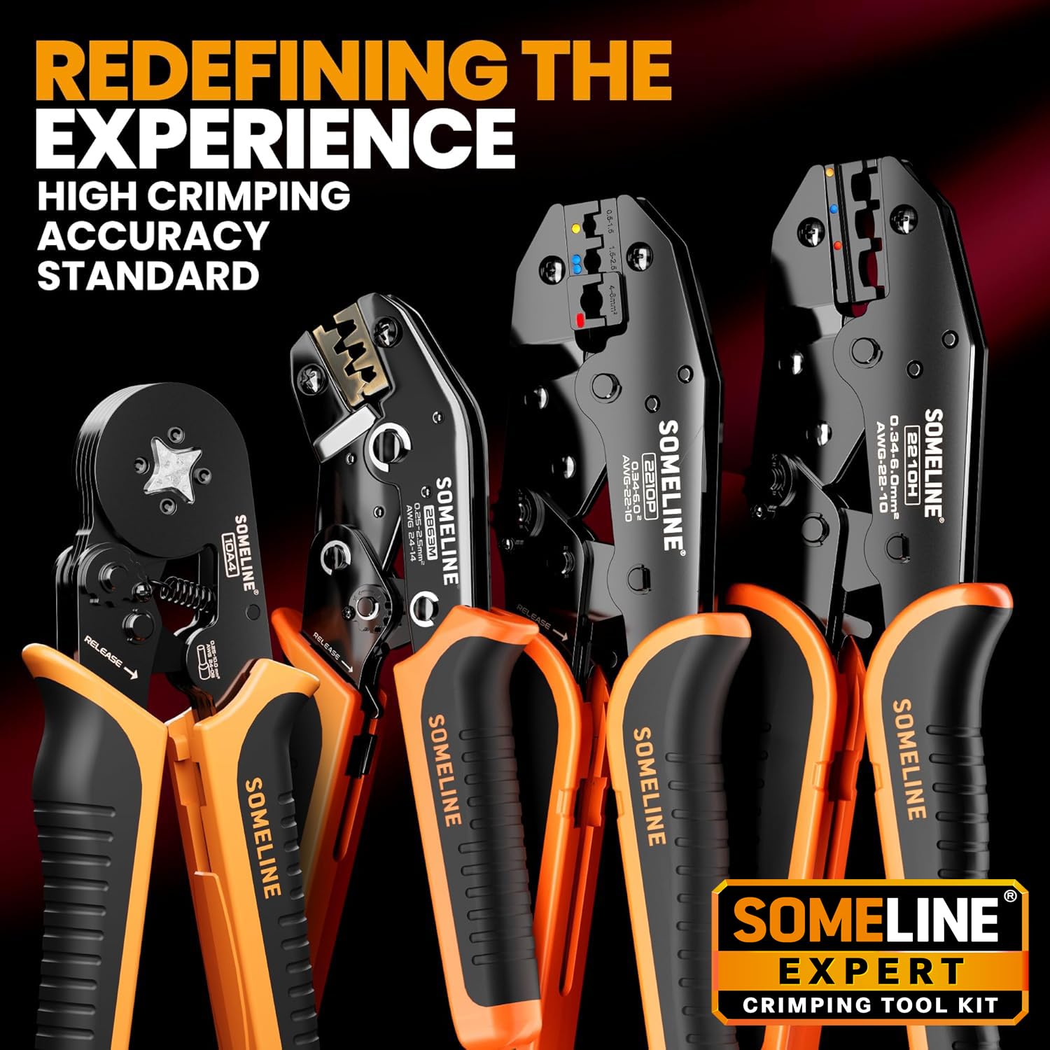 SOMELINE Strumento di crimpatura per terminali aperti non isolati, crimpatrice a cricchetto AWG 24-14, strumento di crimpatura per connettori terminali non isolati della serie Molex TE