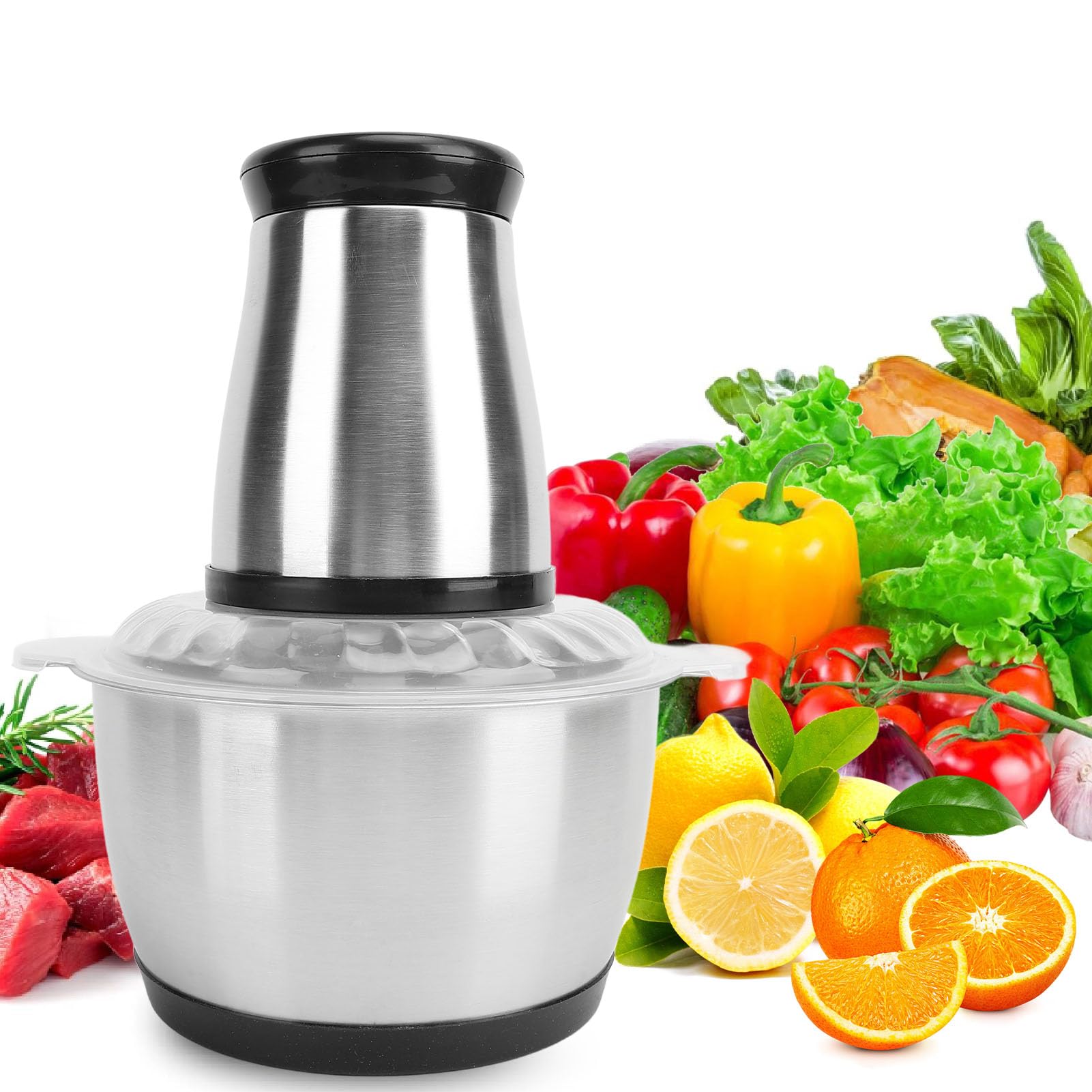 TOPINCN Picadora Eléctrica de Alimentos, Picadora de Verduras y Cebolla de Acero Inoxidable para el Hogar (Enchufe europeo 220V)