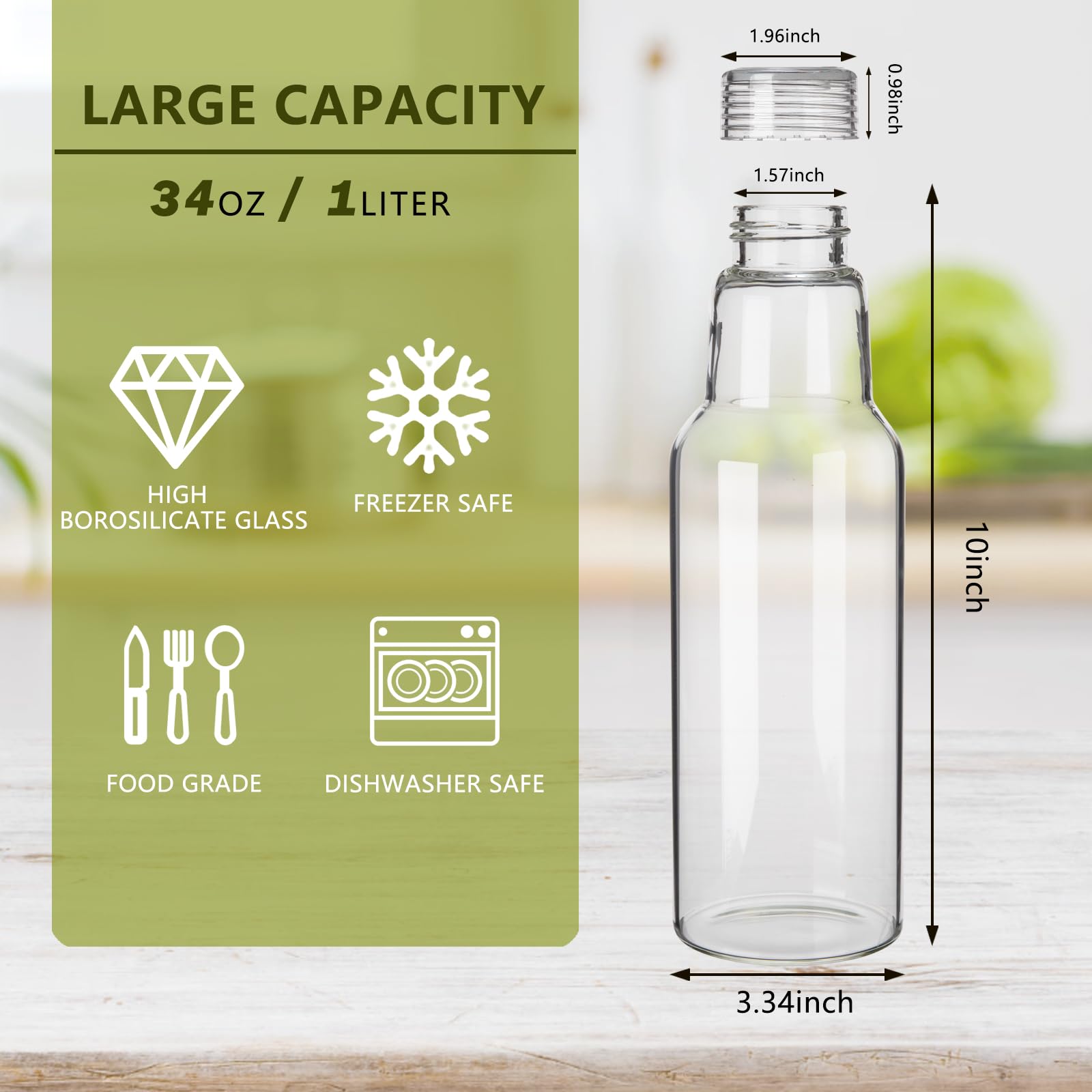 CAYOREPO 34oz Glass Bottles for Juicing, Juice Bottles with Lid Mason Jars, Glass Jar with Lid, Milks, Beverage Storage, Clear Mason Jars with Lids for Pickles, Jams, Food Storage (4)
