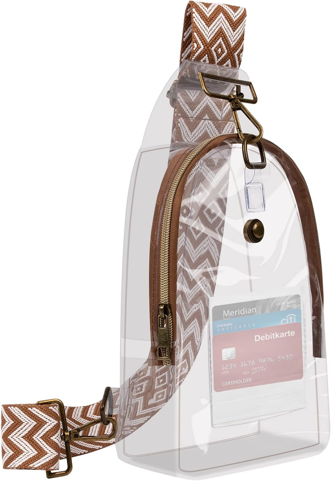 Women Transparent PVC Bag Stadium Approved, SYOSI, Small Crossbody Chest Backpack Guitar Strap Mini Casual Daily Bag for Concert or sport events (Brown)