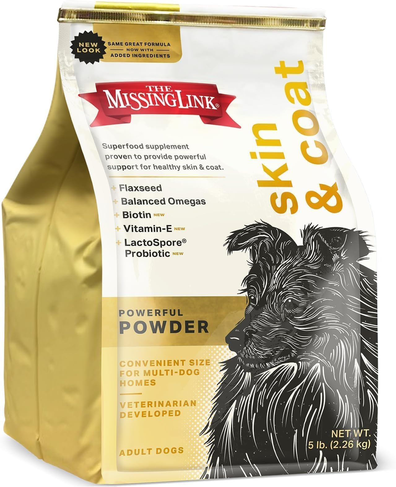 Skin & Coat + Probiotics Supplement 5lb Bag - Powerful Superfood Powder for Dogs Supports Healthy Skin & Glossy Coat, Promotes Hair Growth | Soft & Glossy Coats, Reduced Shedding, Supports Hair Growth, Protect & Soothe Skin, Vitamin E, Biotin, Probiotics, Omegas