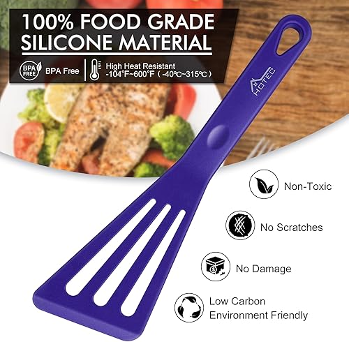 Miniatura 3 de HOTEC Juego de 2 espátulas ranuradas de silicona de grado alimenticio resistente al calor para cocinar utensilios de cocina antiadherentes aptos