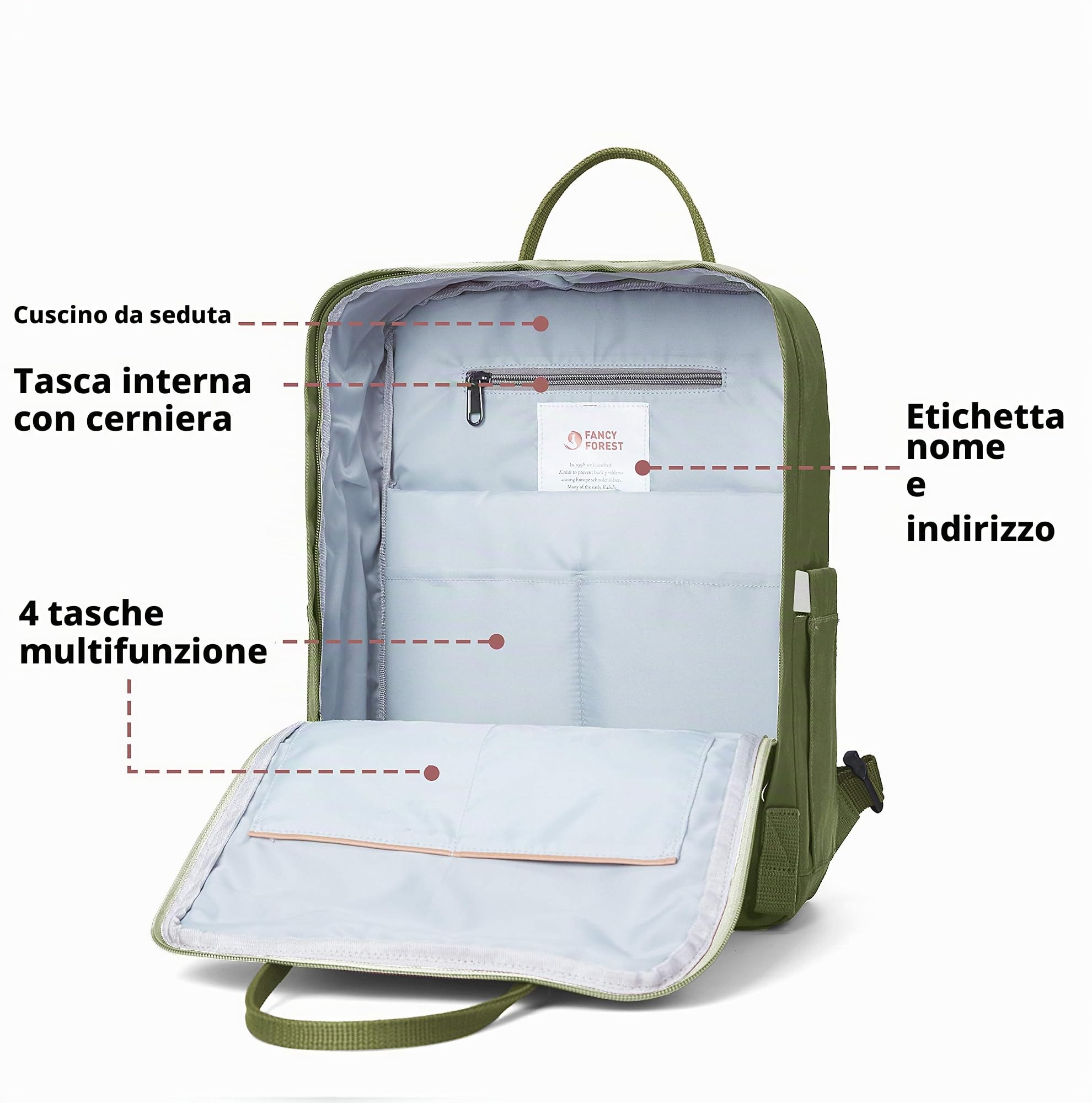 KALIDI, Zaino casual per computer portatile, 38,1 cm, classico, da campeggio, viaggi, all'aperto, quadrato, università, escursionismo, palestra, verde militare