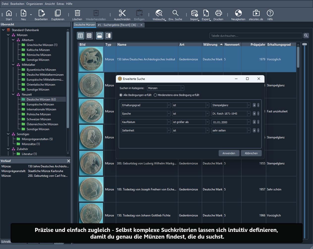 Münzen Software - Stecotec Münzen-Verwaltung Pro 3 - Programm f. Ihre Münzsammlung - Numismatik - Datenbank - CD-ROM