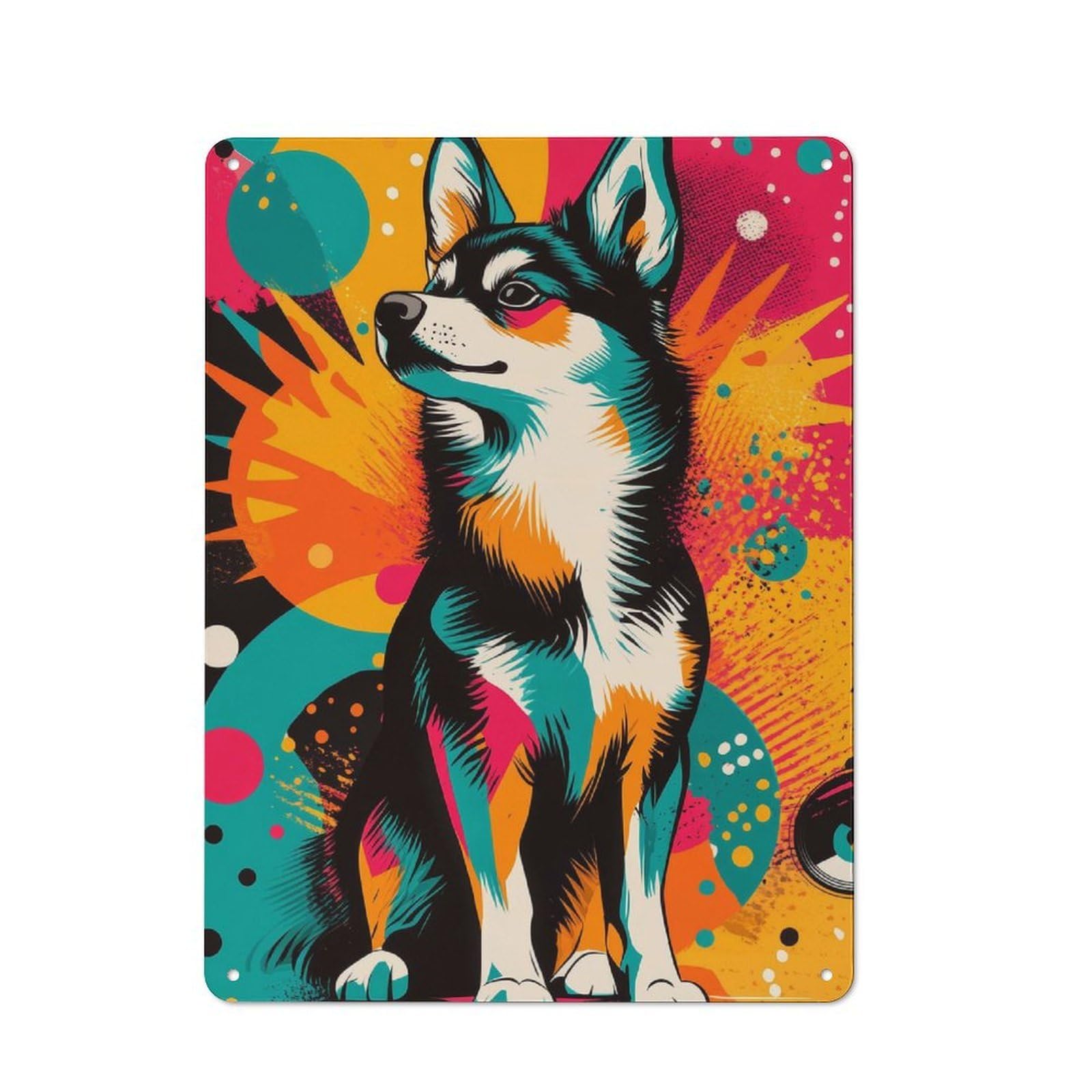 Junmoney Vibrant Husky Pop Art Striking Modern Dog Pr Int Colorful Dog Portrait Retro Metal Sign 40X30cm For Garage Wall, For Home Interiors And Metal Sign Collectors