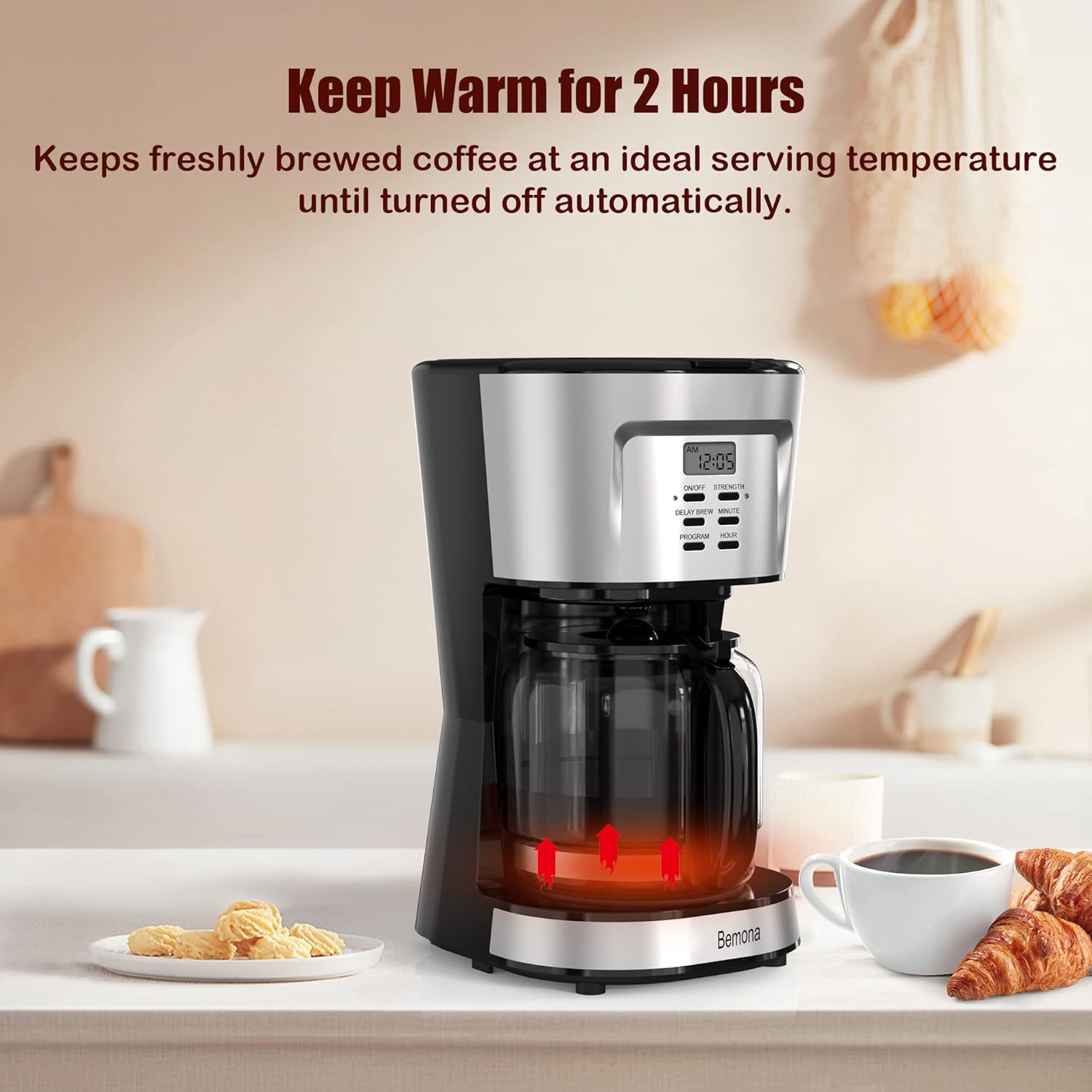 12-Cup Brew Coffee Maker, Programmable Drip Coffee Machine with Glass Carafe and Permanent Filter, Auto Keep Warm, Water Window, Black Coffee Pot