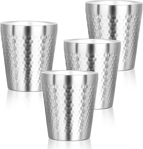 Vasos de acero inoxidable de doble pared, vaso aislado de 10 onzas, paquete de 4 vasos de agua irrompibles apilables con aislamiento al vacío, vasos