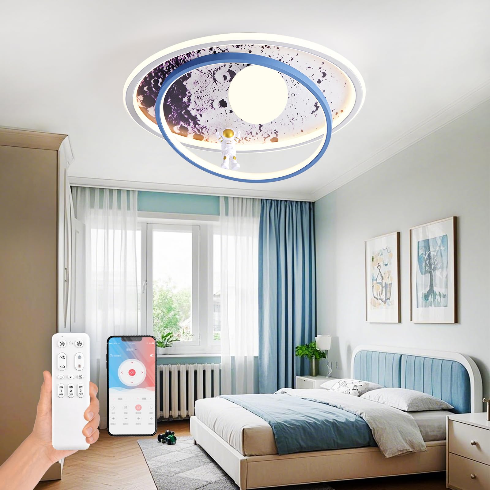 AHXIAOZN Lámpara LED Techo Niños, Regulable Lámpara Techo Astronauta 3D con Control Remoto, para Dormitorio de Niños y Niñas